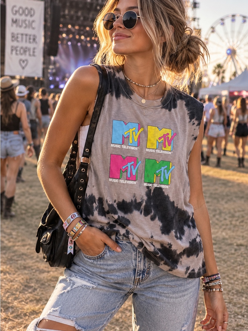 MTV Tie Dye Muscle Tank Juniors XL 15-17 Retro Graphic